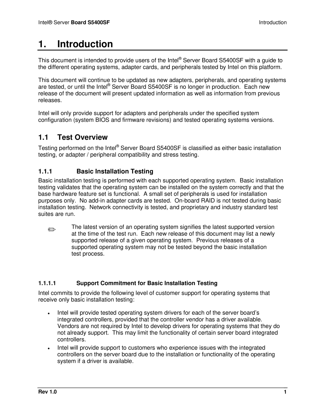 Intel S5400SF manual Introduction, Test Overview 