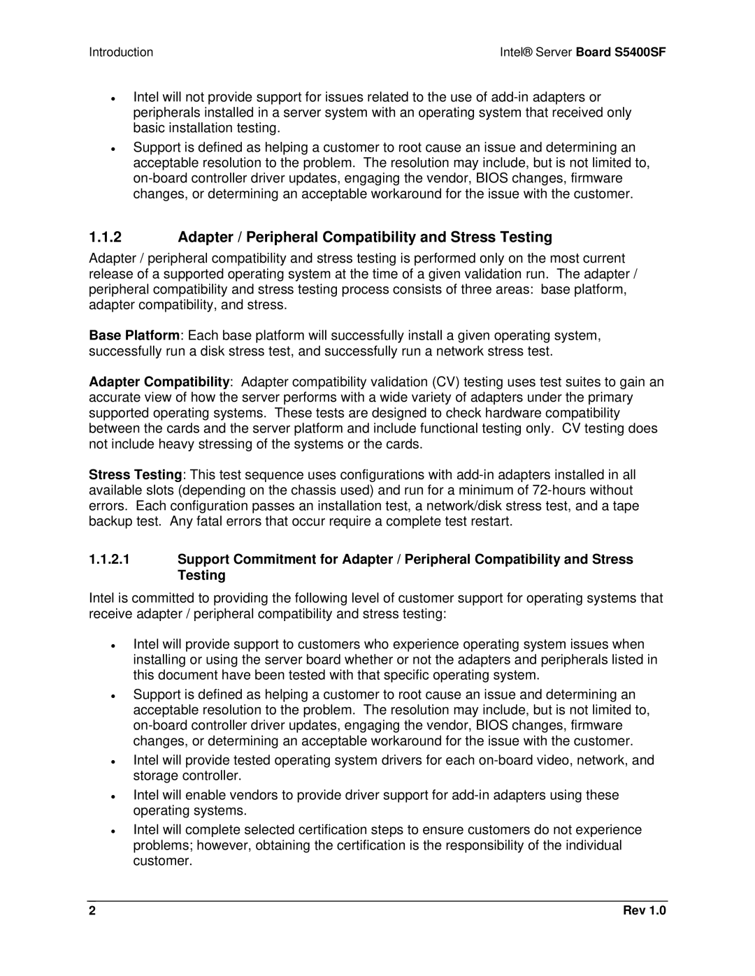 Intel S5400SF manual Adapter / Peripheral Compatibility and Stress Testing 