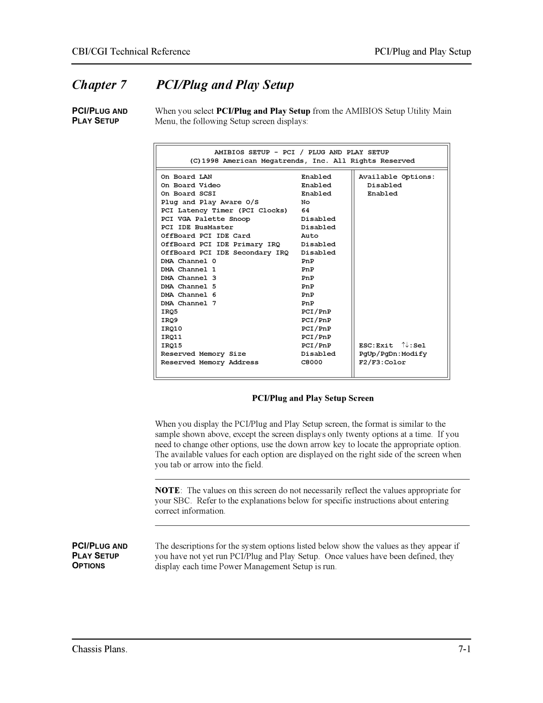 Intel S5721-xxx manual Chapter PCI/Plug and Play Setup, CBI/CGI Technical ReferencePCI/Plug and Play Setup 