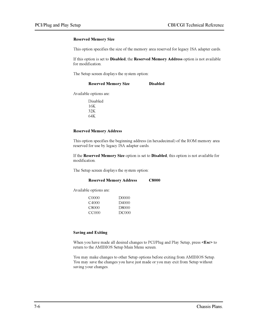 Intel S5721-xxx manual Reserved Memory Size Disabled, Reserved Memory Address 