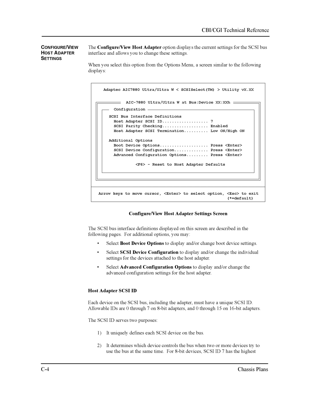 Intel S5721-xxx manual Configure/View Host Adapter Settings Screen, Host Adapter Scsi ID 