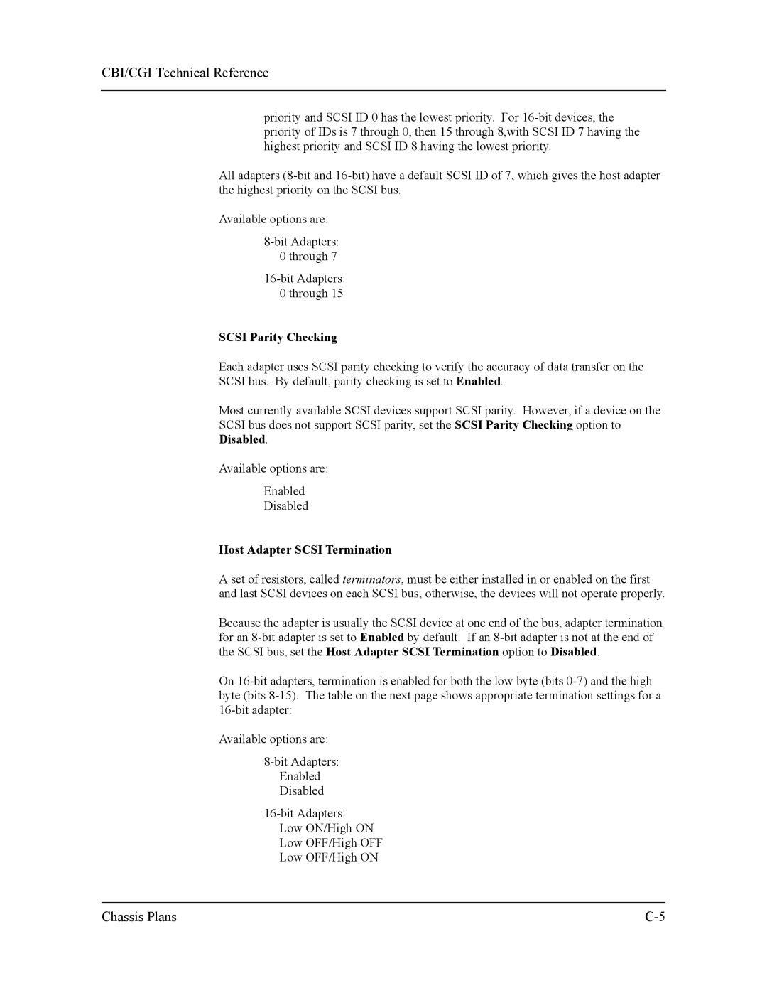 Intel S5721-xxx manual Scsi Parity Checking, Host Adapter Scsi Termination 