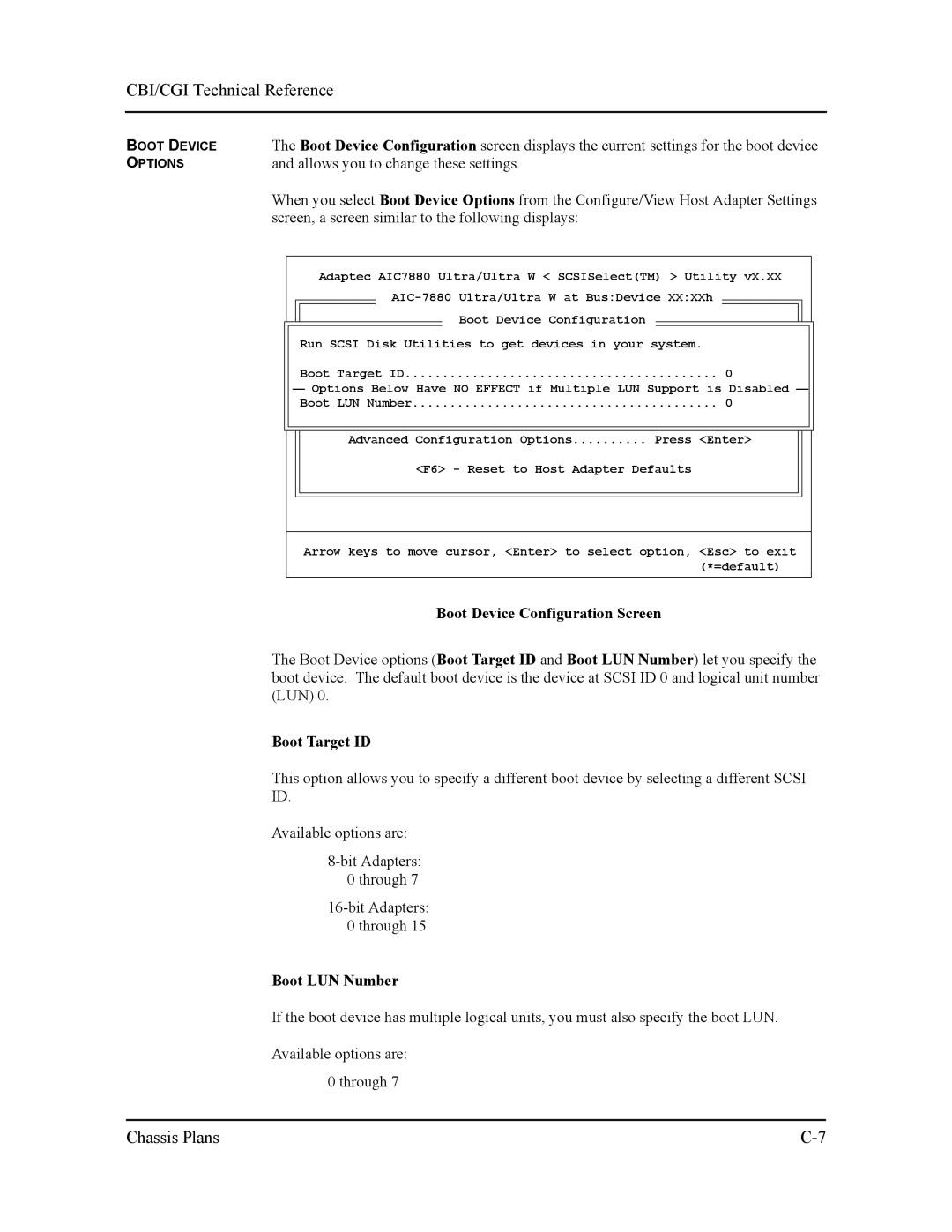 Intel S5721-xxx manual Boot Device Configuration Screen, Boot Target ID, Boot LUN Number 