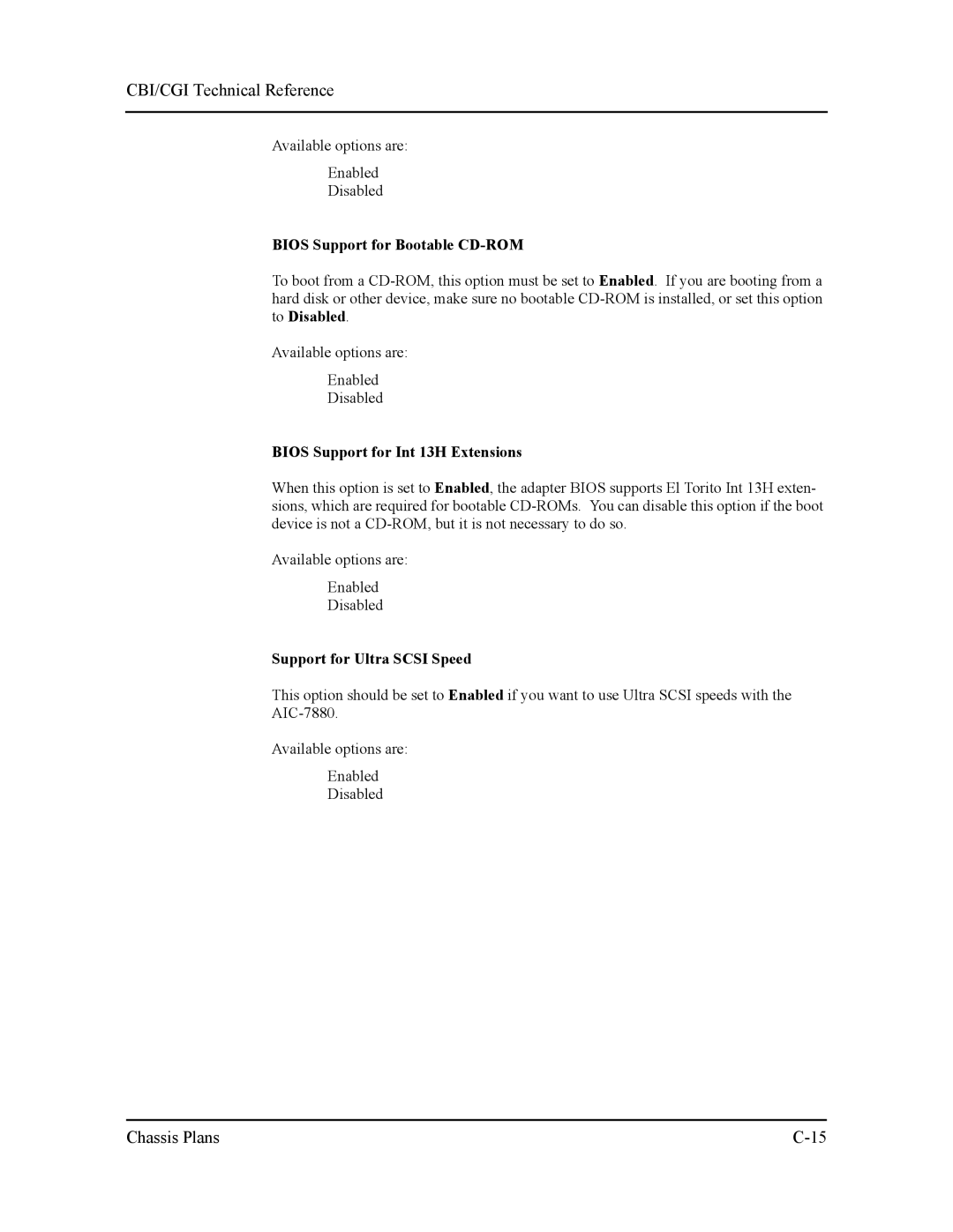 Intel S5721-xxx manual Bios Support for Bootable CD-ROM, Bios Support for Int 13H Extensions, Support for Ultra Scsi Speed 