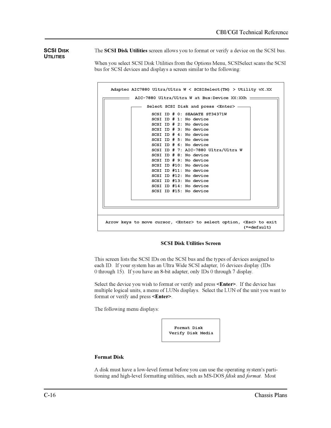 Intel S5721-xxx manual Scsi Disk Utilities Screen, Format Disk 