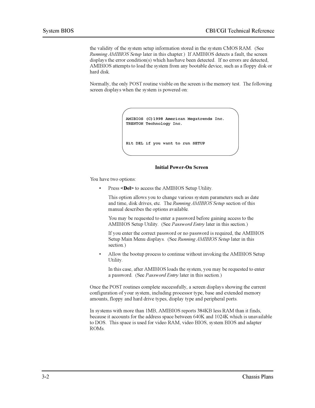 Intel S5721-xxx manual System Bios, Initial Power-On Screen 