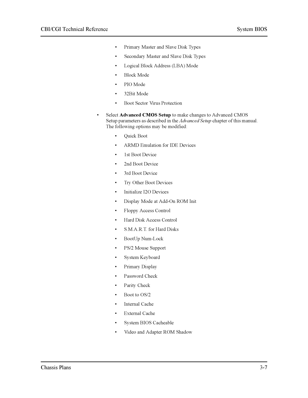 Intel S5721-xxx manual CBI/CGI Technical Reference System Bios 