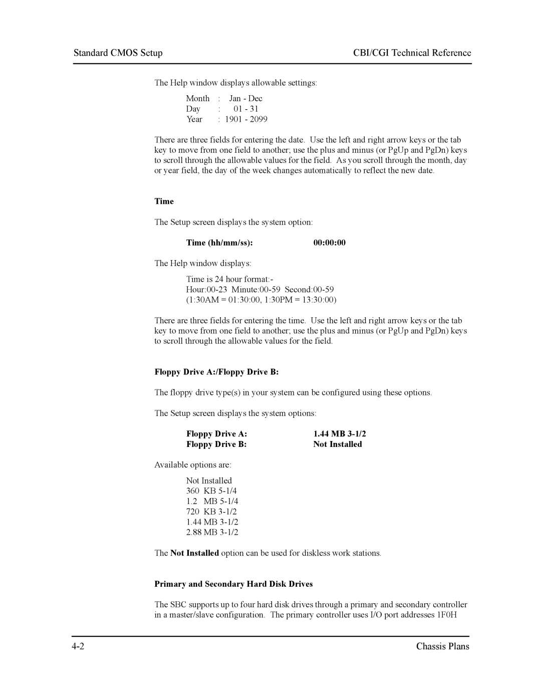 Intel S5721-xxx manual Standard Cmos Setup 