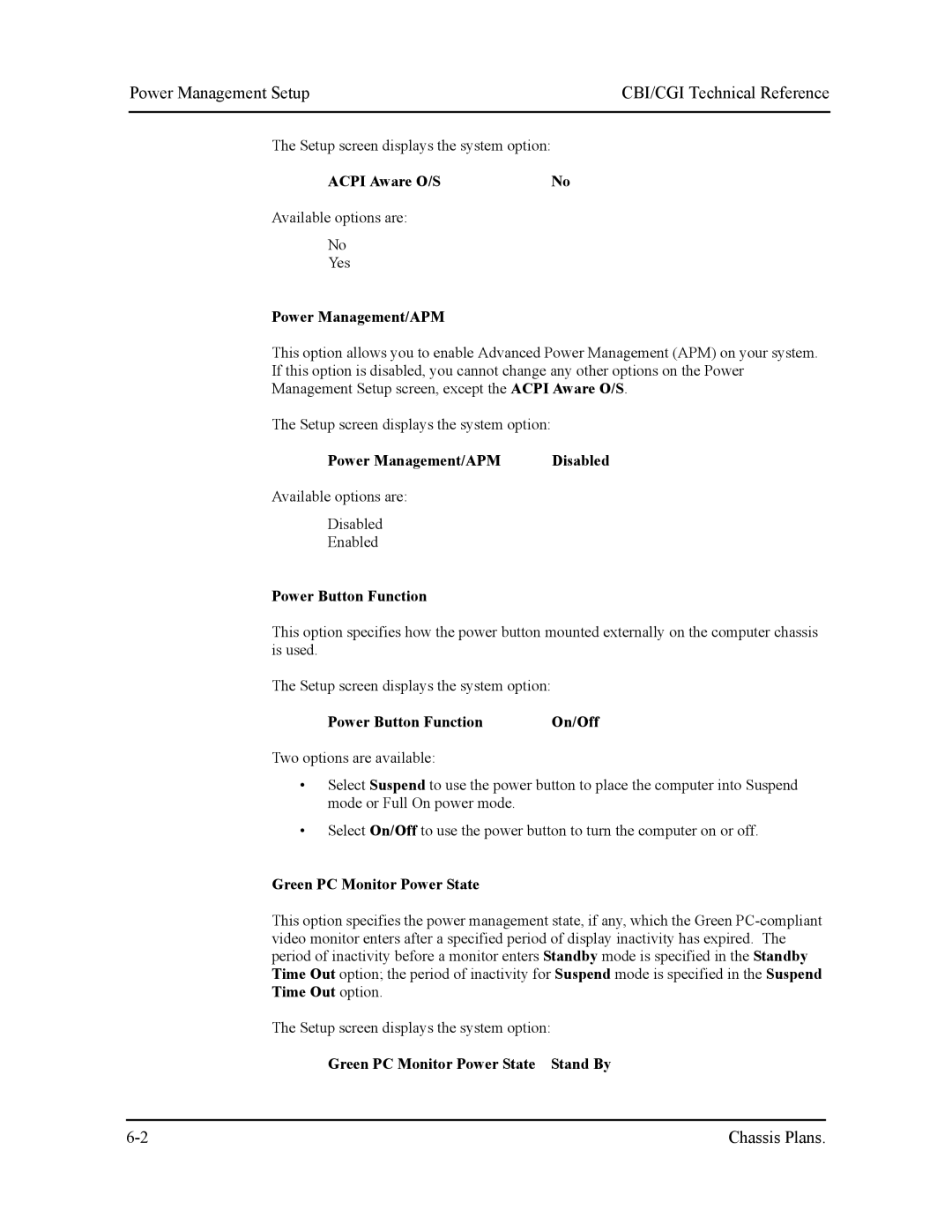 Intel S5721-xxx manual Power Management Setup 