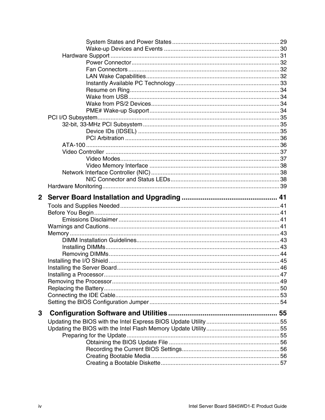 Intel S845WD1-E manual Server Board Installation and Upgrading, Configuration Software and Utilities 