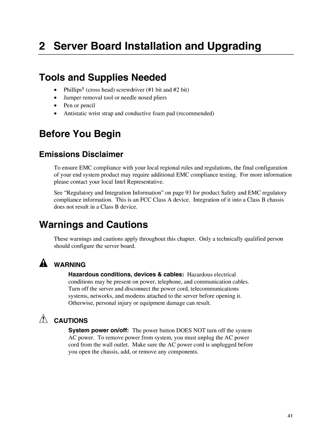 Intel S845WD1-E manual Tools and Supplies Needed, Before You Begin, Emissions Disclaimer 