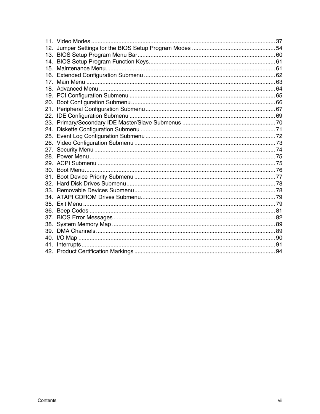 Intel S845WD1-E manual Contents Vii 