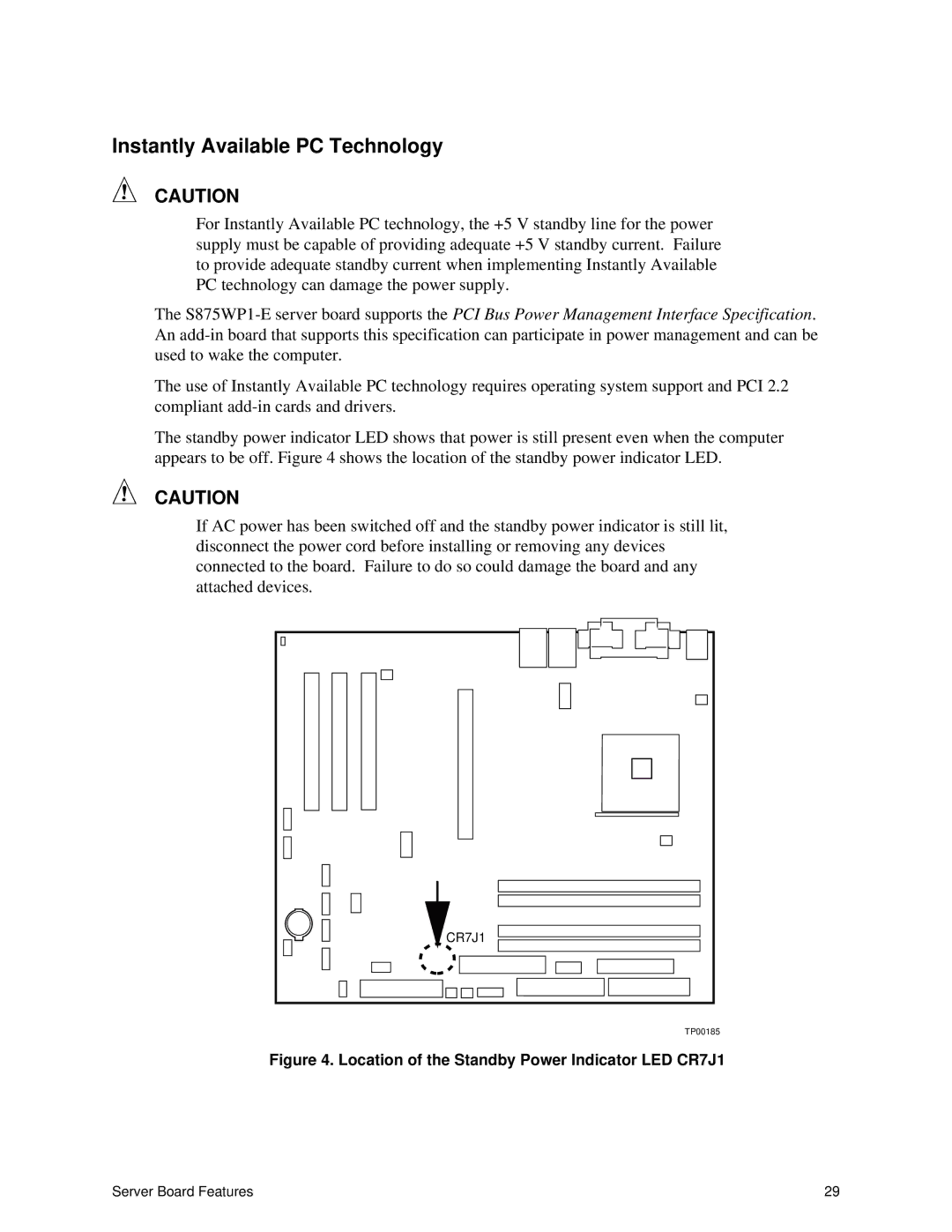 Intel S875WP1-E manual Instantly Available PC Technology, Location of the Standby Power Indicator LED CR7J1 