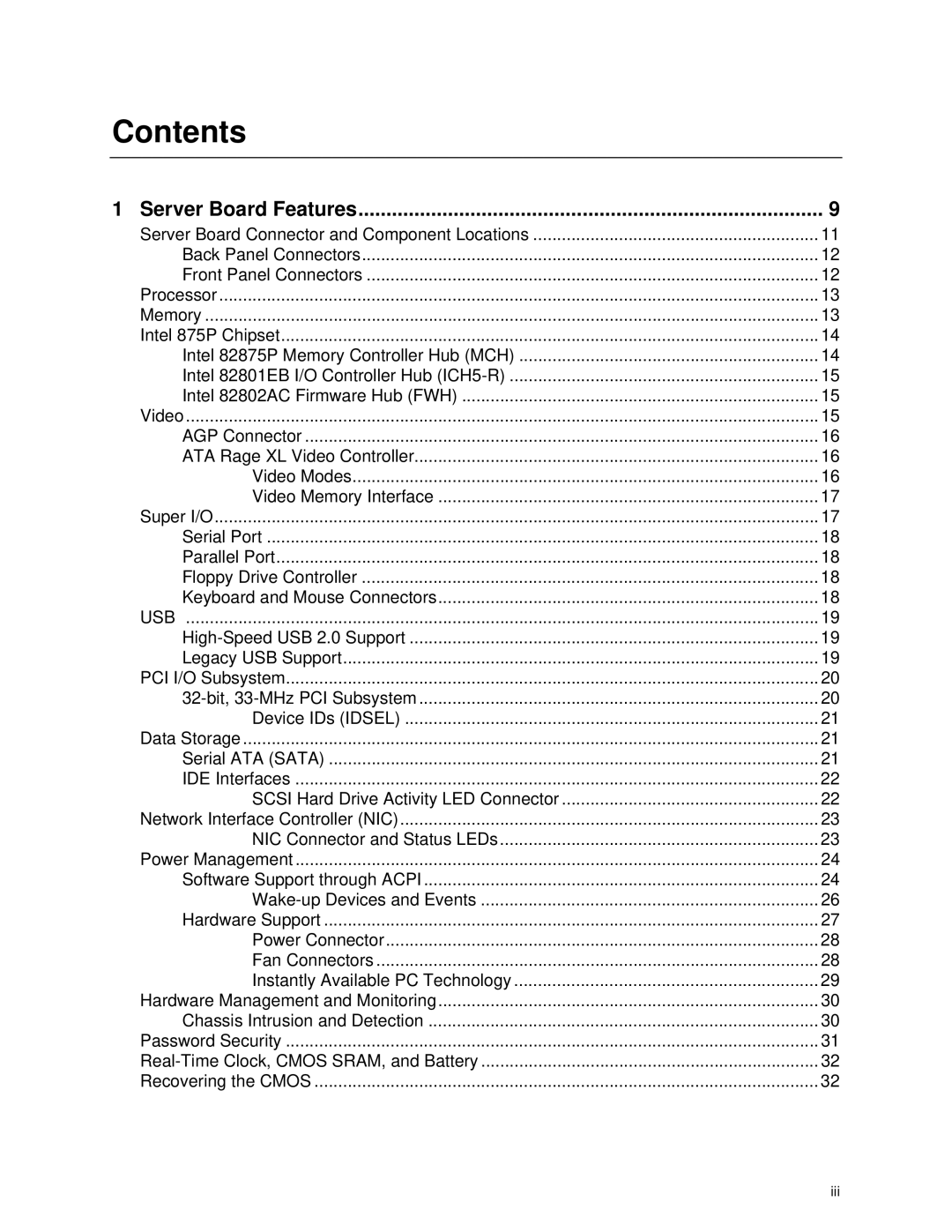 Intel S875WP1-E manual Contents 