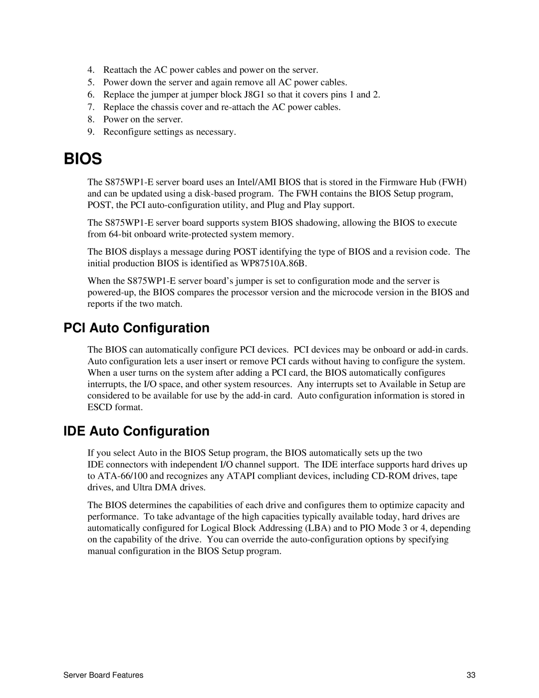 Intel S875WP1-E manual PCI Auto Configuration, IDE Auto Configuration 