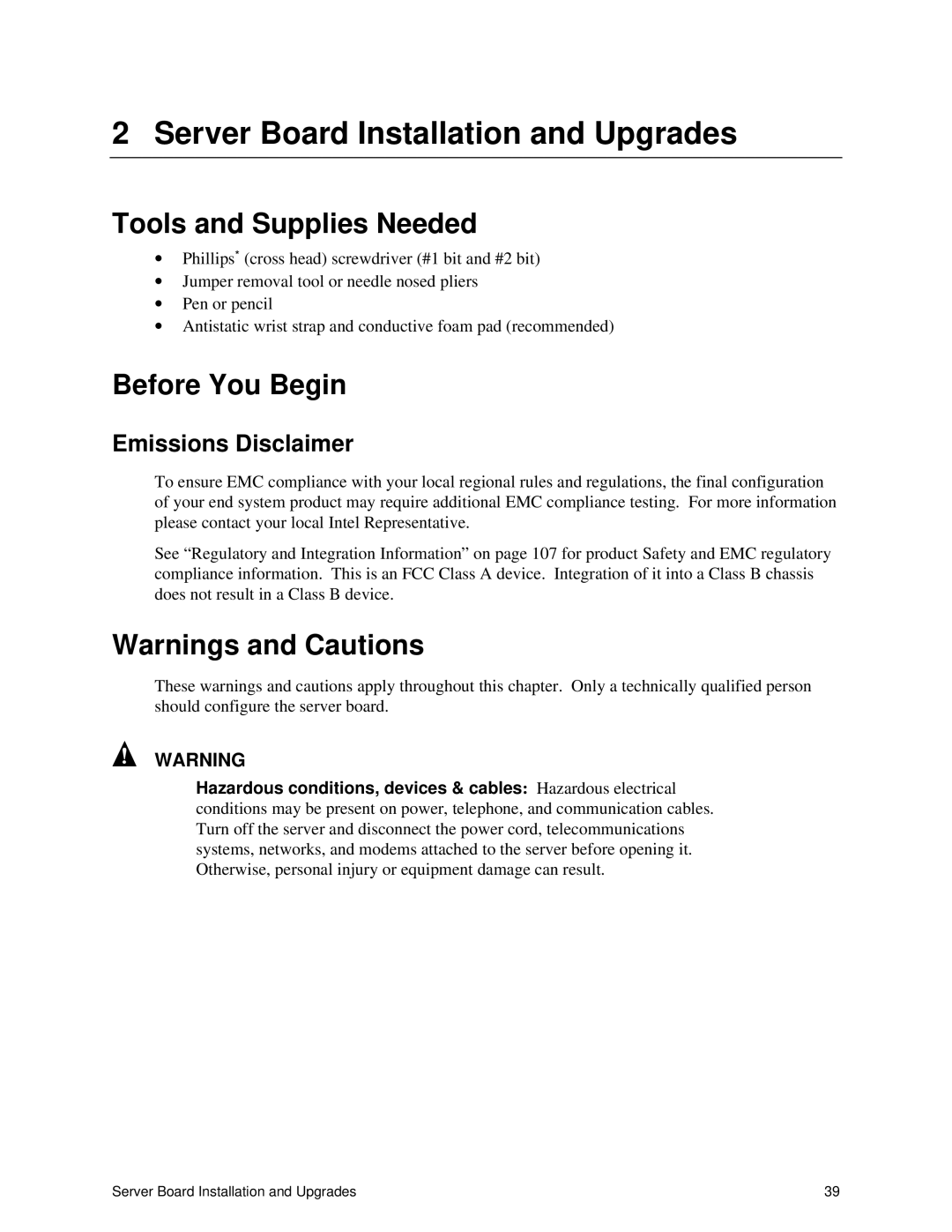 Intel S875WP1-E manual Tools and Supplies Needed, Before You Begin, Emissions Disclaimer 