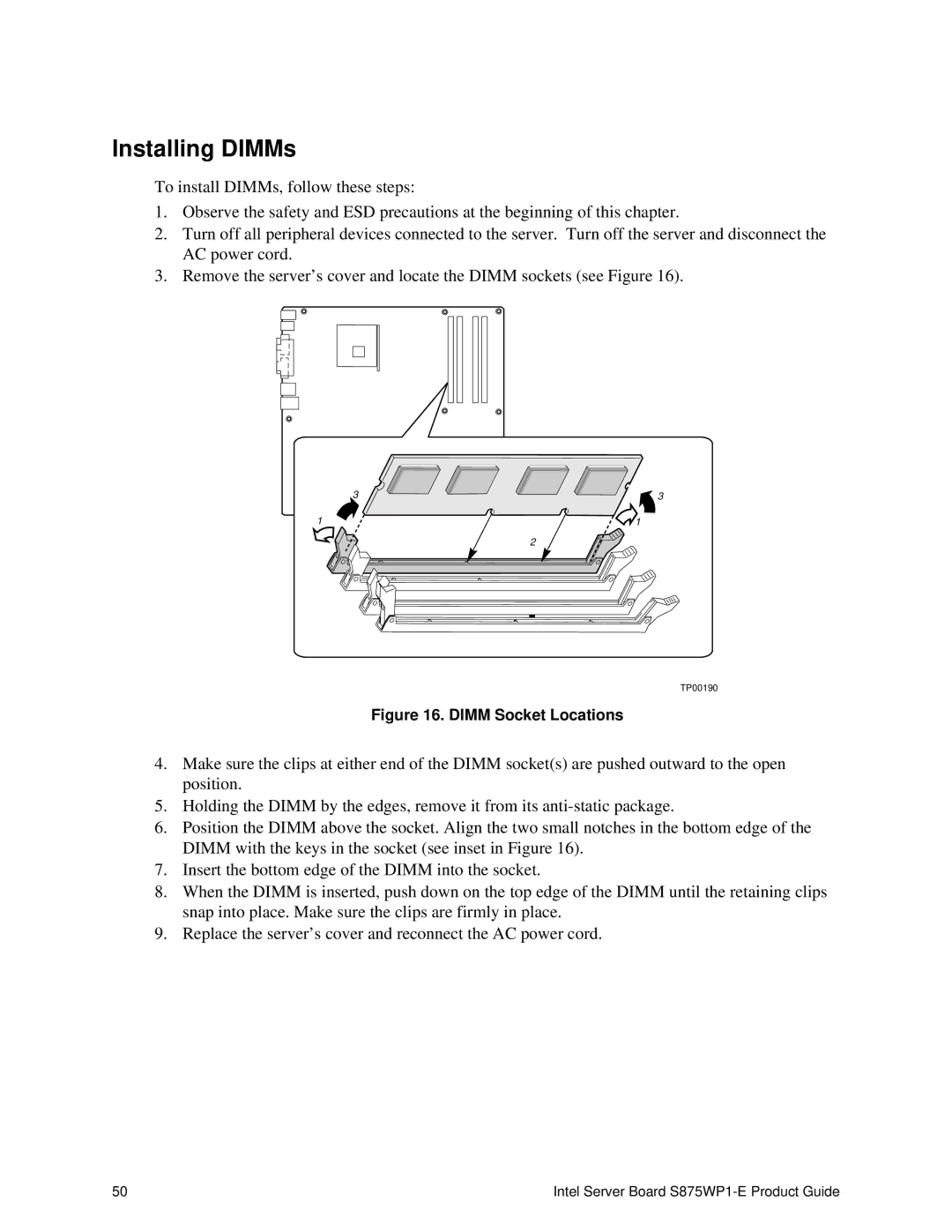 Intel S875WP1-E manual Installing DIMMs, Dimm Socket Locations 