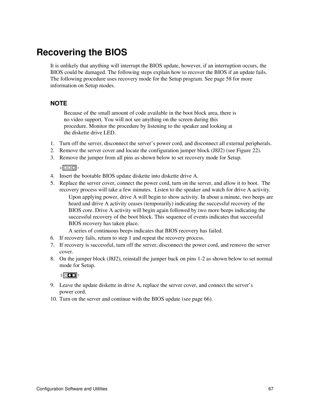 Intel S875WP1-E manual Recovering the Bios 