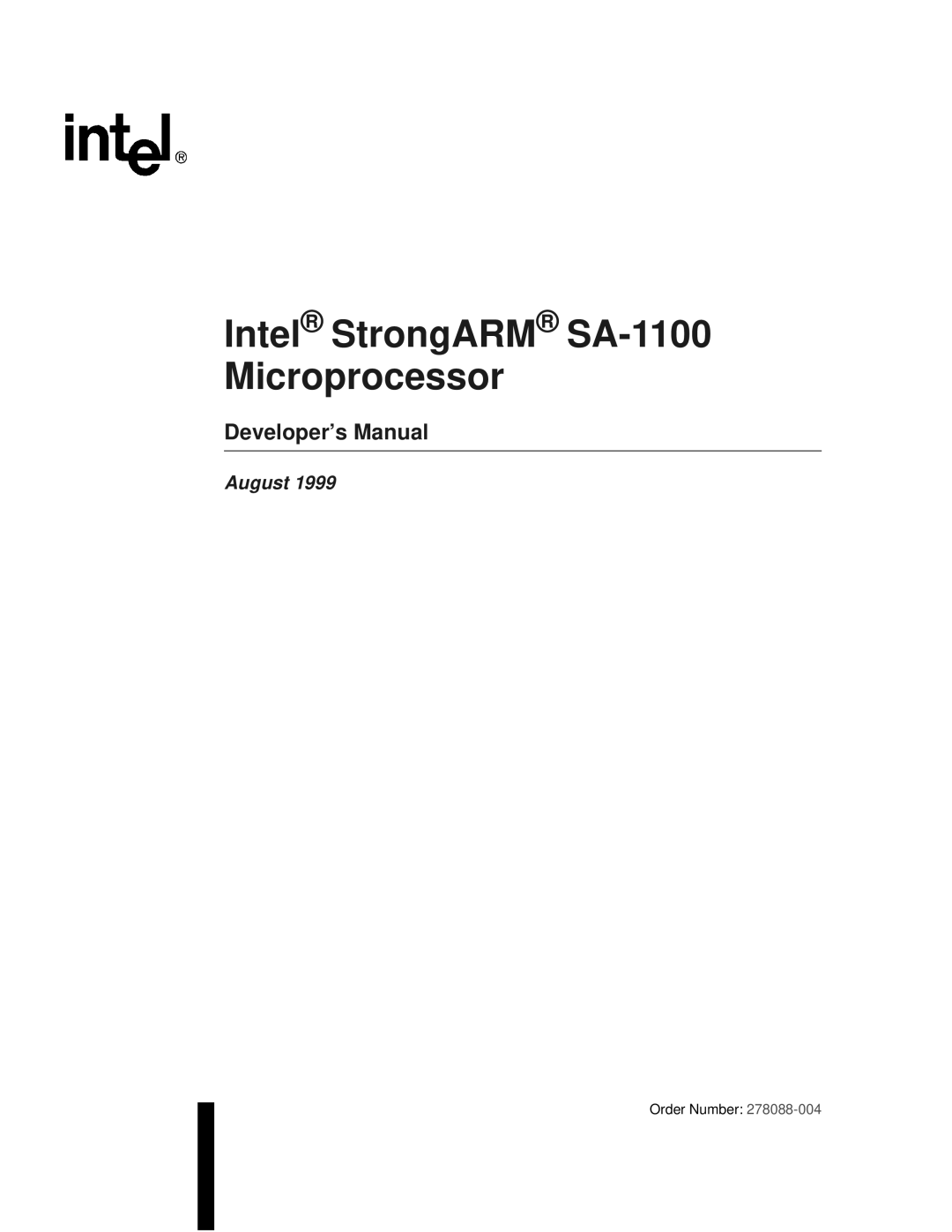 Intel manual Intel StrongARM SA-1100 Microprocessor, Developer’s Manual 