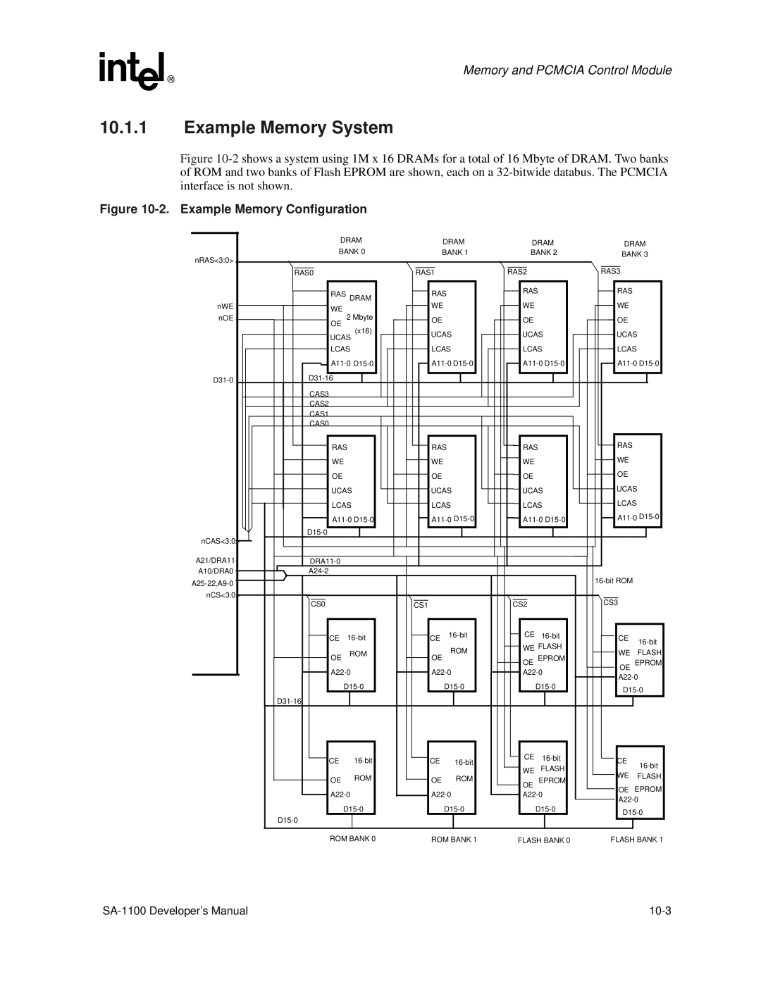 Intel SA-1100 manual Example Memory System, Example Memory Configuration 