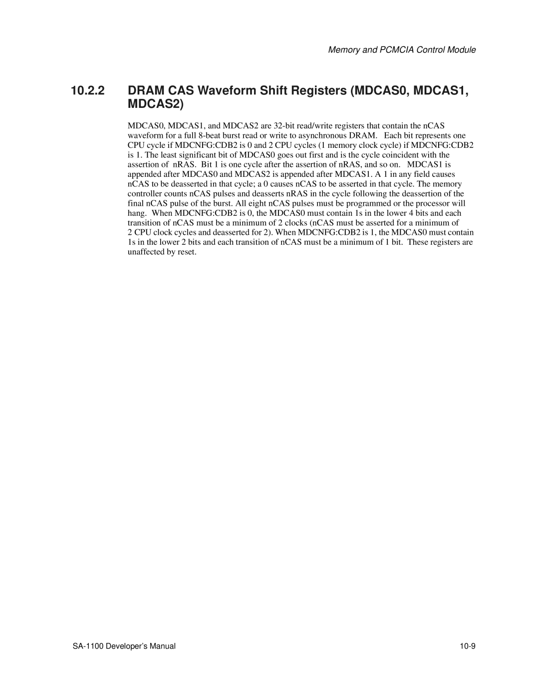 Intel SA-1100 manual Dram CAS Waveform Shift Registers MDCAS0, MDCAS1, MDCAS2 