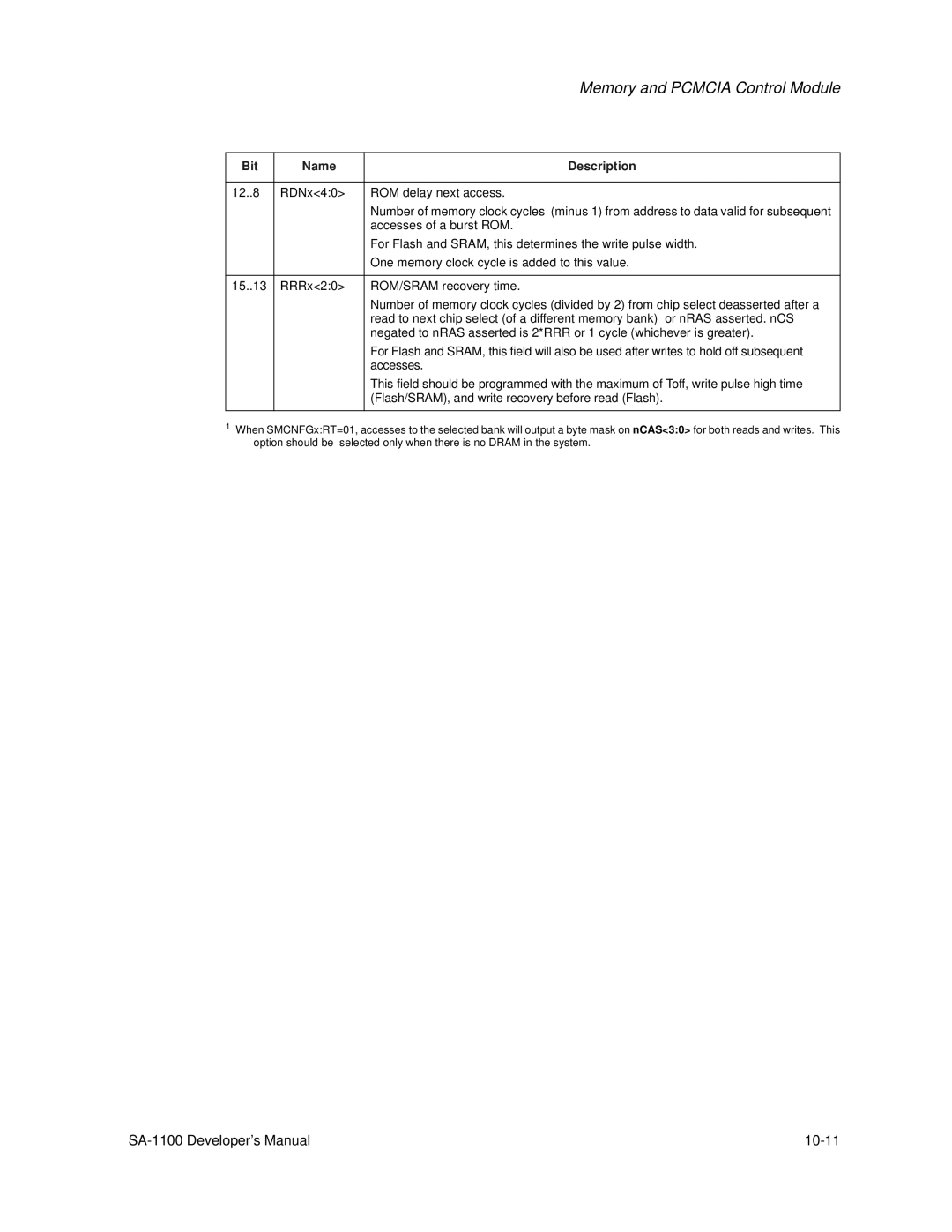 Intel SA-1100 manual RDNx40 ROM delay next access, Accesses of a burst ROM 