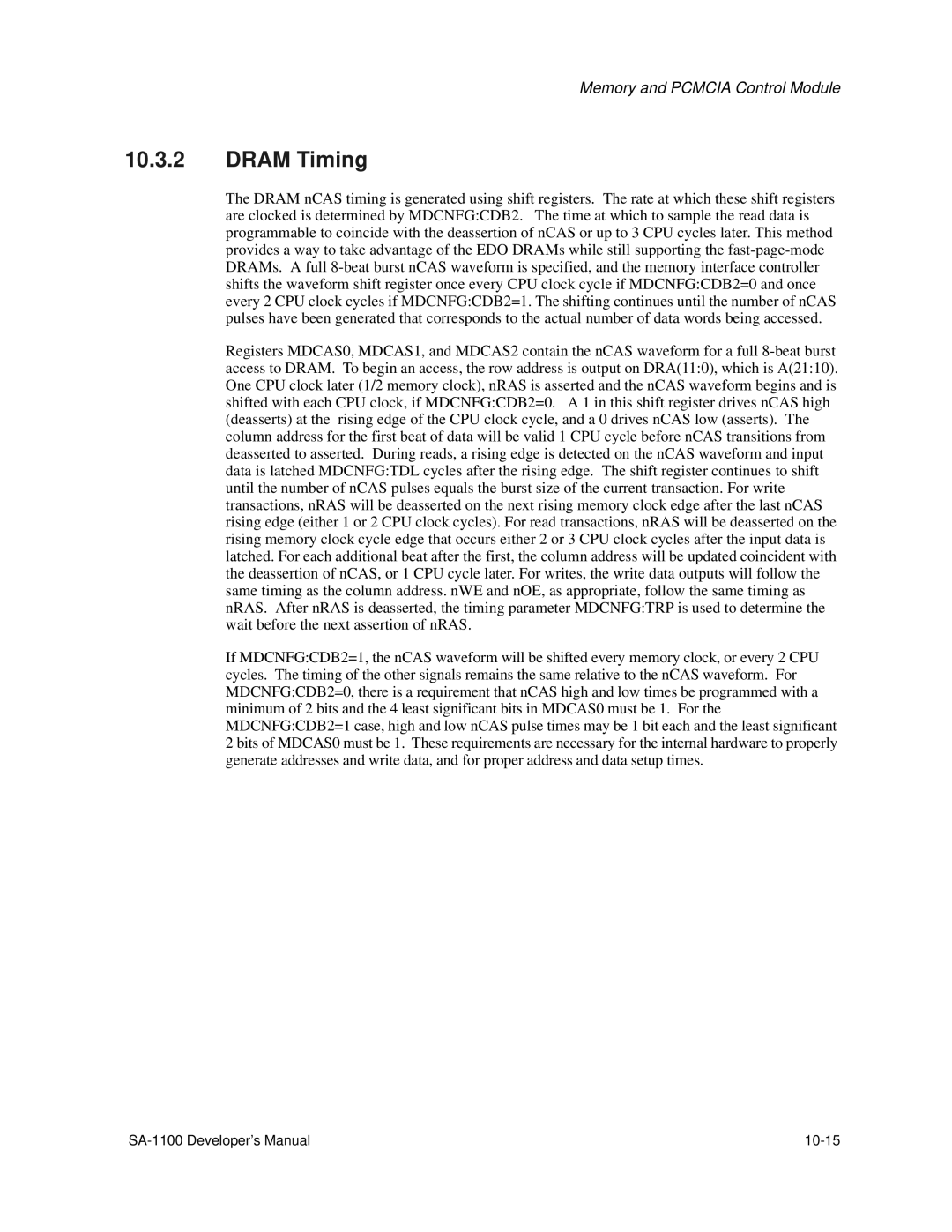 Intel SA-1100 manual Dram Timing 