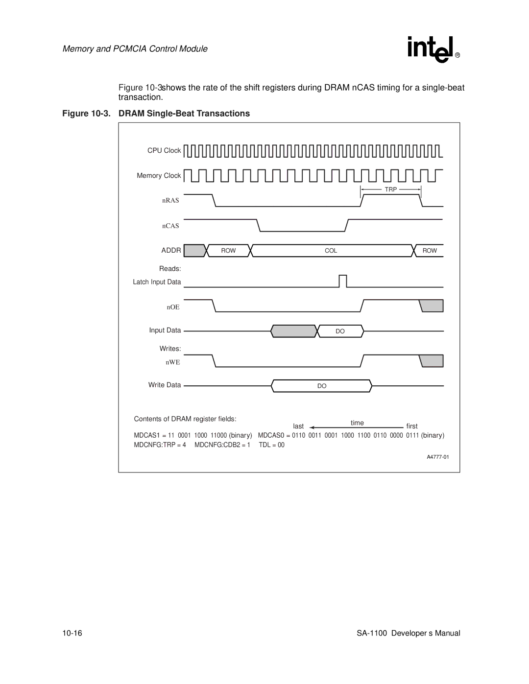 Intel SA-1100 manual Addr, Mdcnfgtrp = 4 MDCNFGCDB2 = 