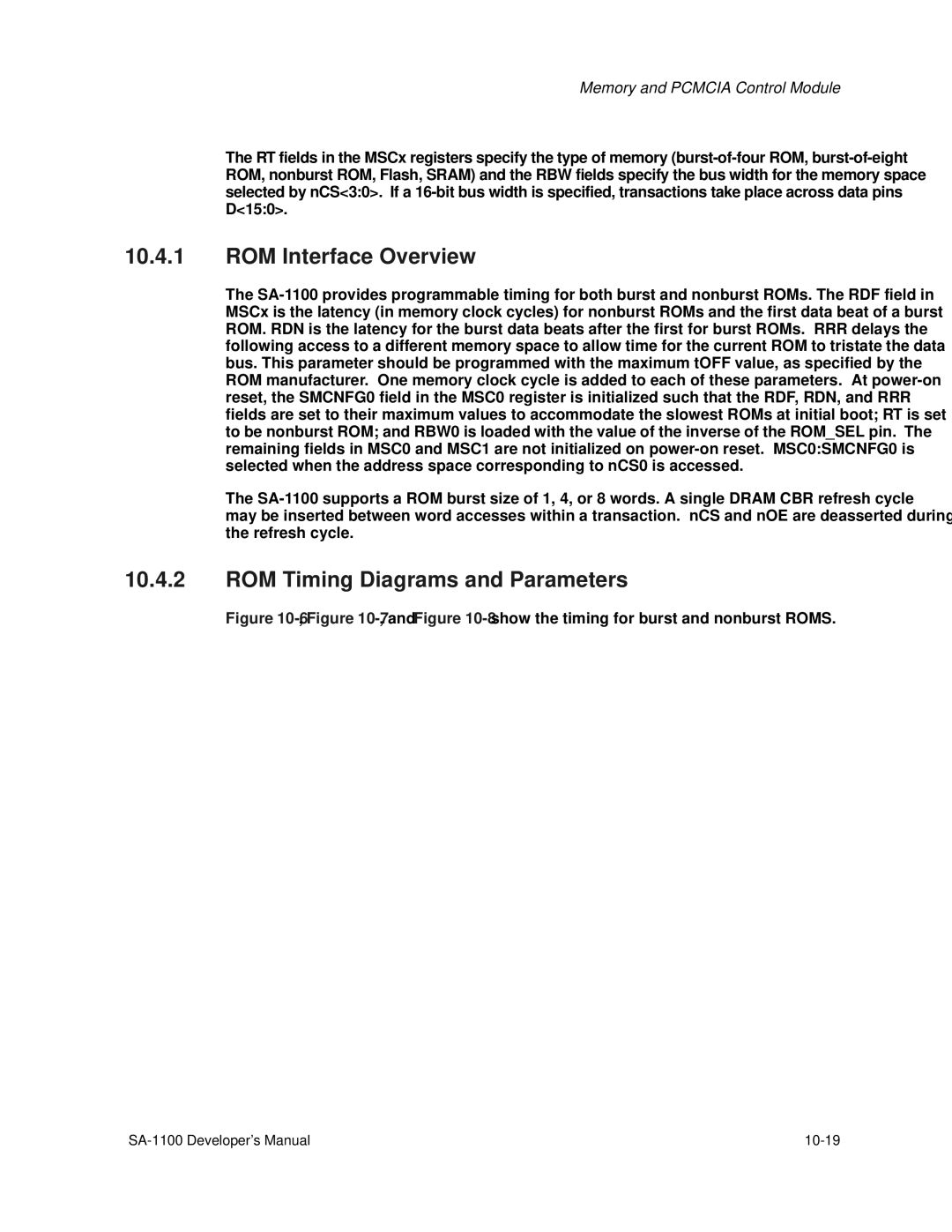 Intel SA-1100 manual ROM Interface Overview, ROM Timing Diagrams and Parameters 