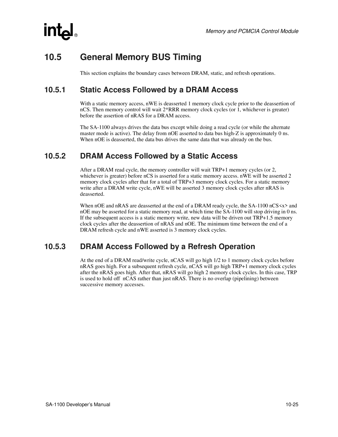 Intel SA-1100 General Memory BUS Timing, Static Access Followed by a Dram Access, Dram Access Followed by a Static Access 