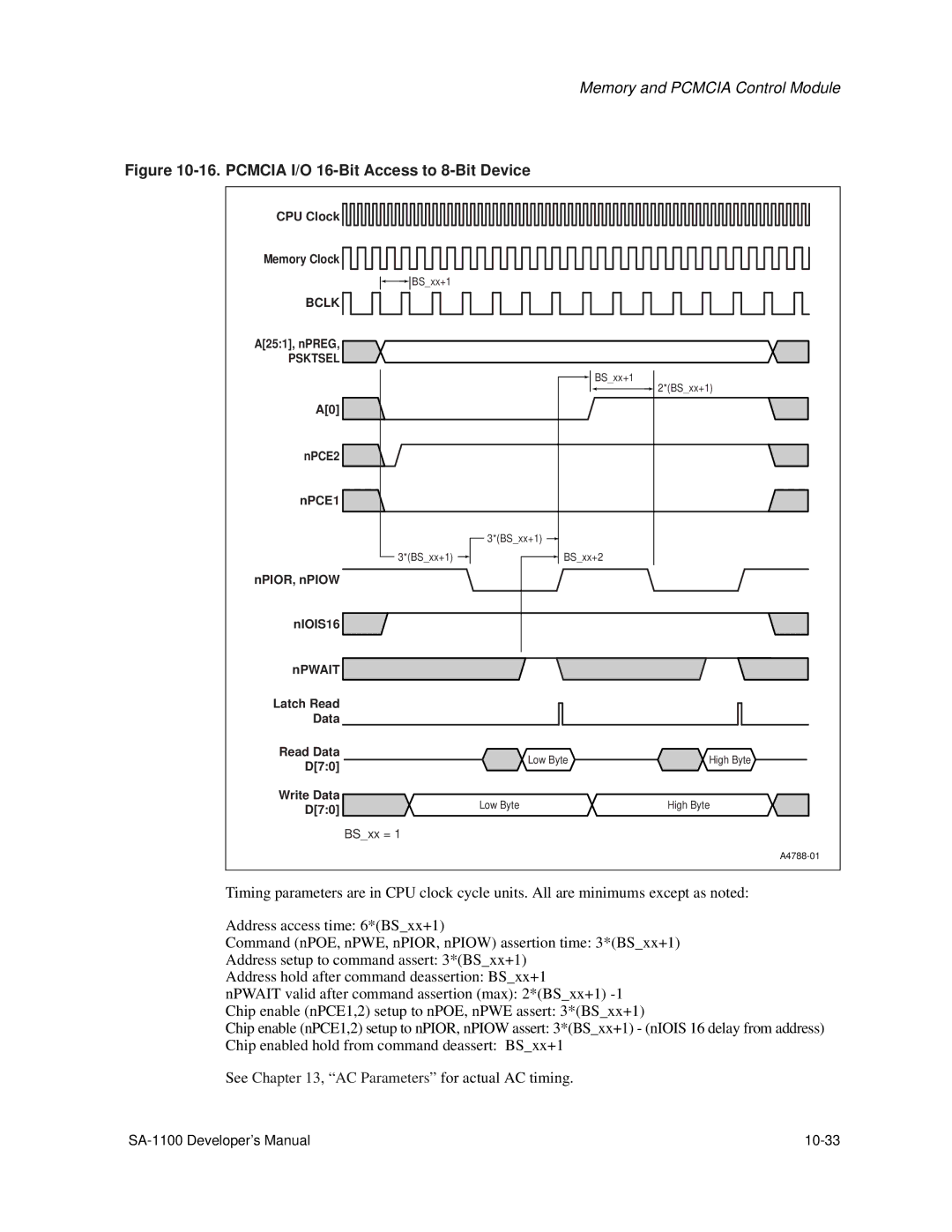 Intel SA-1100 manual Pcmcia I/O 16-Bit Access to 8-Bit Device 