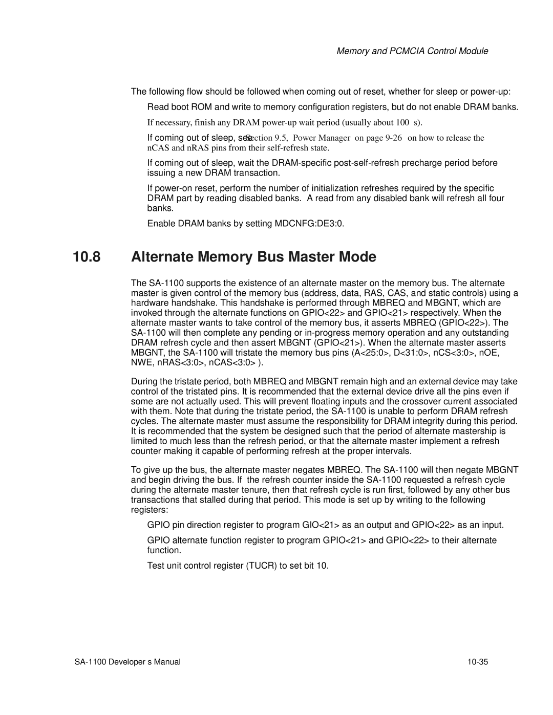 Intel SA-1100 manual Alternate Memory Bus Master Mode 