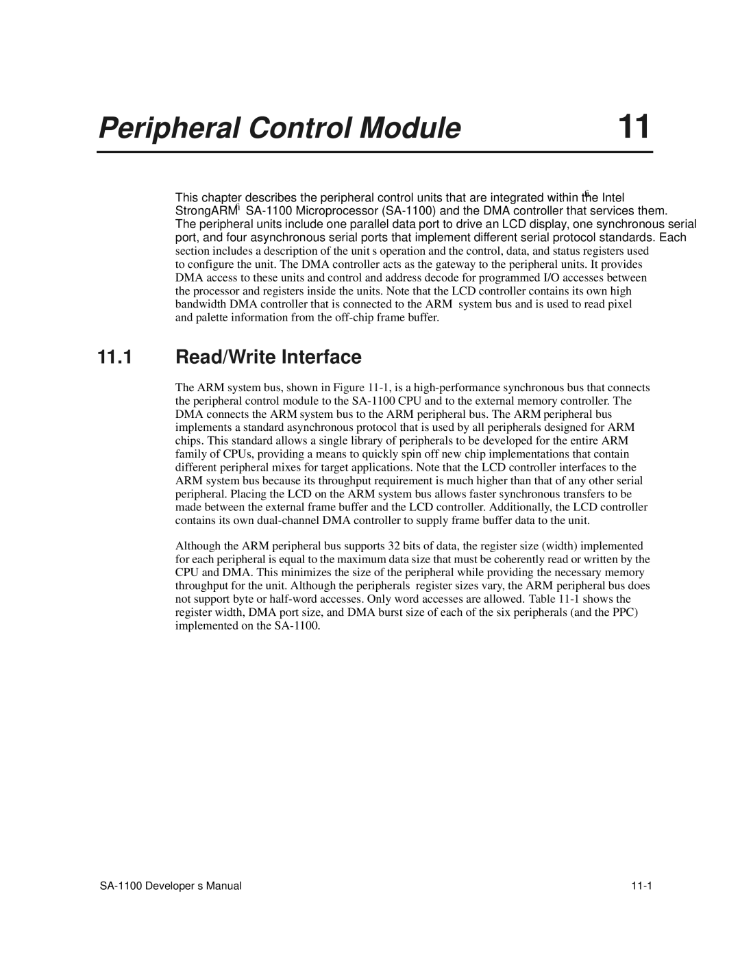 Intel SA-1100 manual Peripheral Control Module, Read/Write Interface 