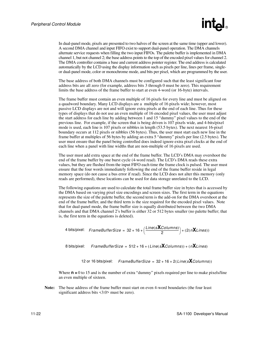 Intel SA-1100 manual FrameBufferSize = 32 + 16 + è, 11-22 