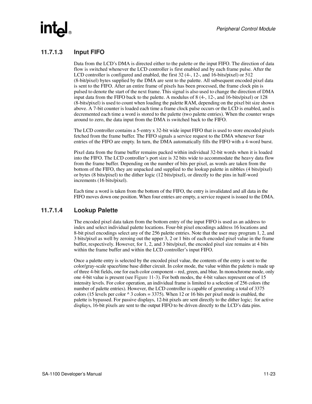 Intel SA-1100 manual Input Fifo, Lookup Palette 