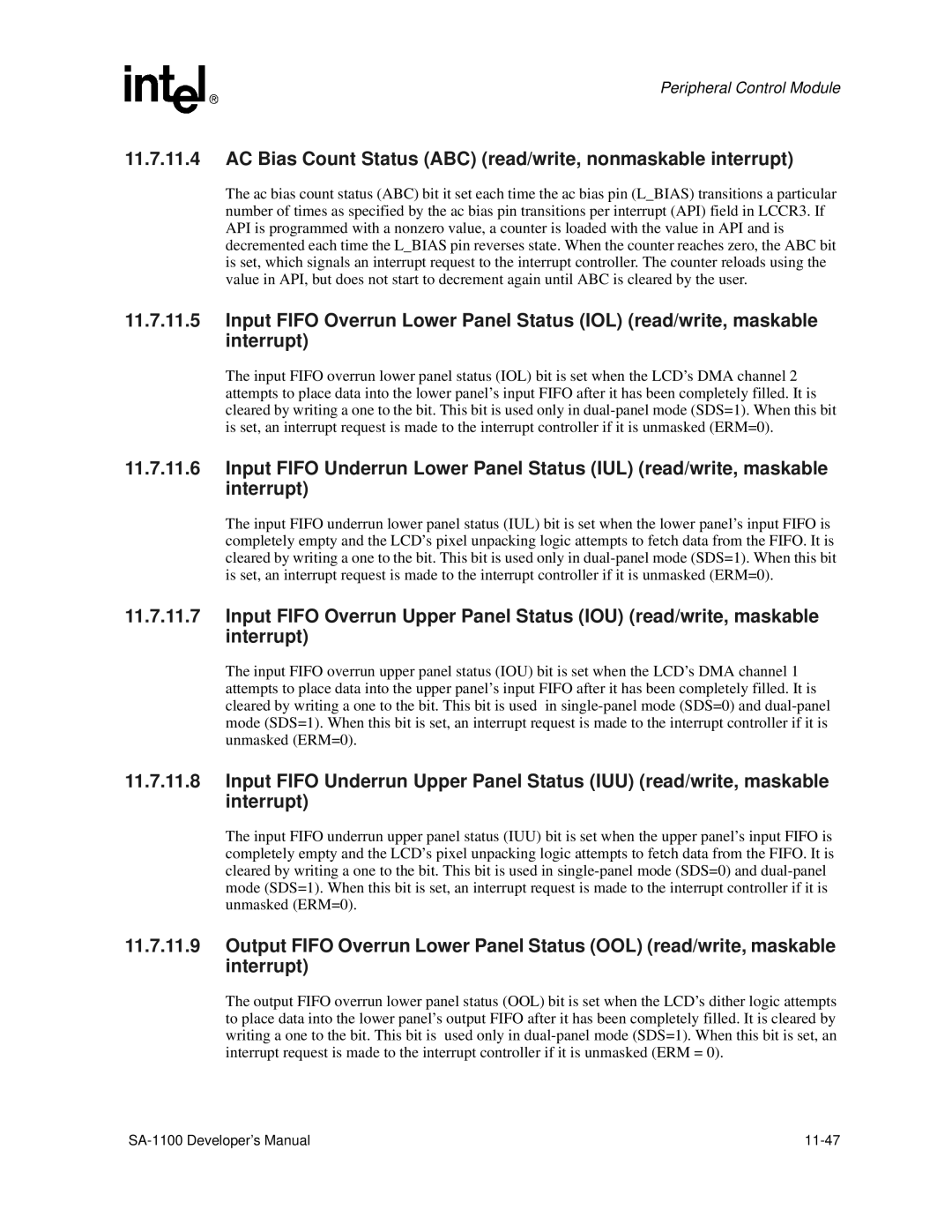 Intel SA-1100 manual AC Bias Count Status ABC read/write, nonmaskable interrupt 