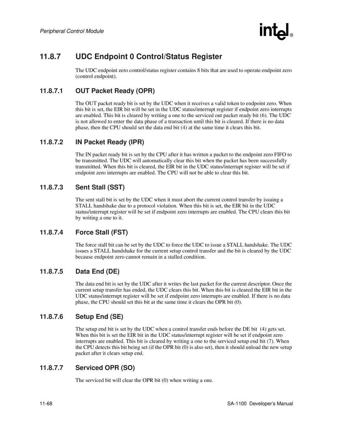 Intel SA-1100 manual UDC Endpoint 0 Control/Status Register 