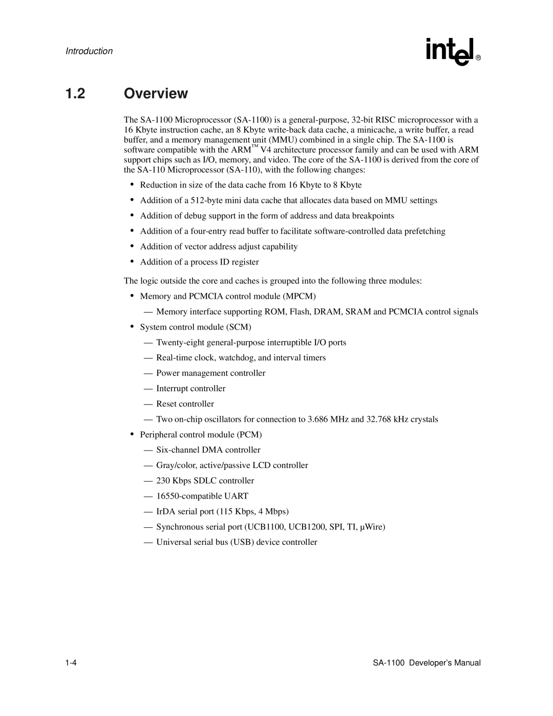 Intel SA-1100 manual Overview 