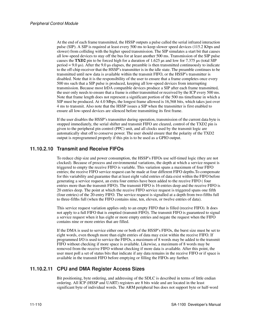 Intel SA-1100 manual Transmit and Receive FIFOs, 11-110 