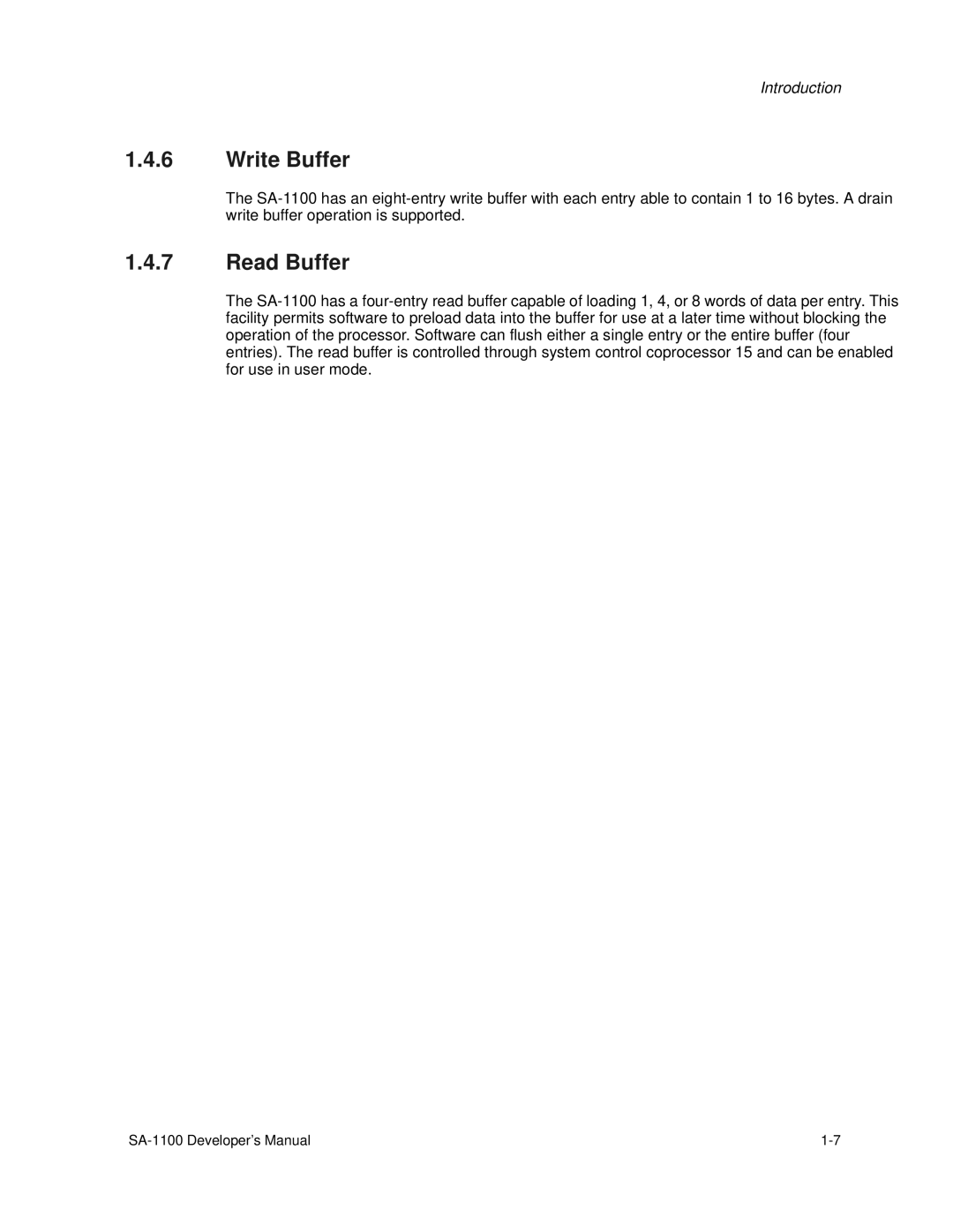 Intel SA-1100 manual Write Buffer, Read Buffer 