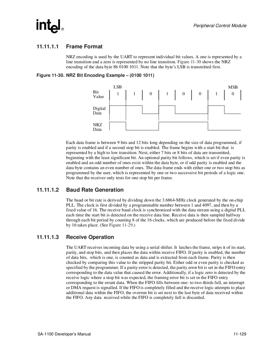 Intel SA-1100 manual NRZ Bit Encoding Example 0100 