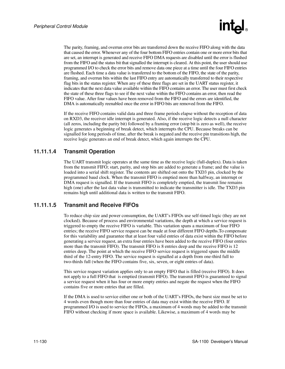 Intel SA-1100 manual Transmit Operation, 11-130 