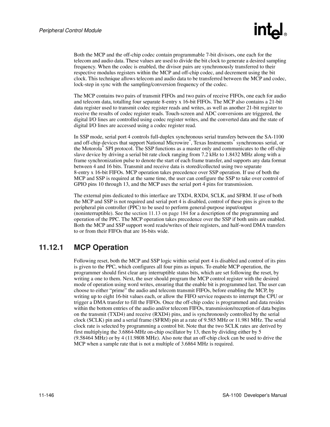 Intel SA-1100 manual MCP Operation, 11-146 