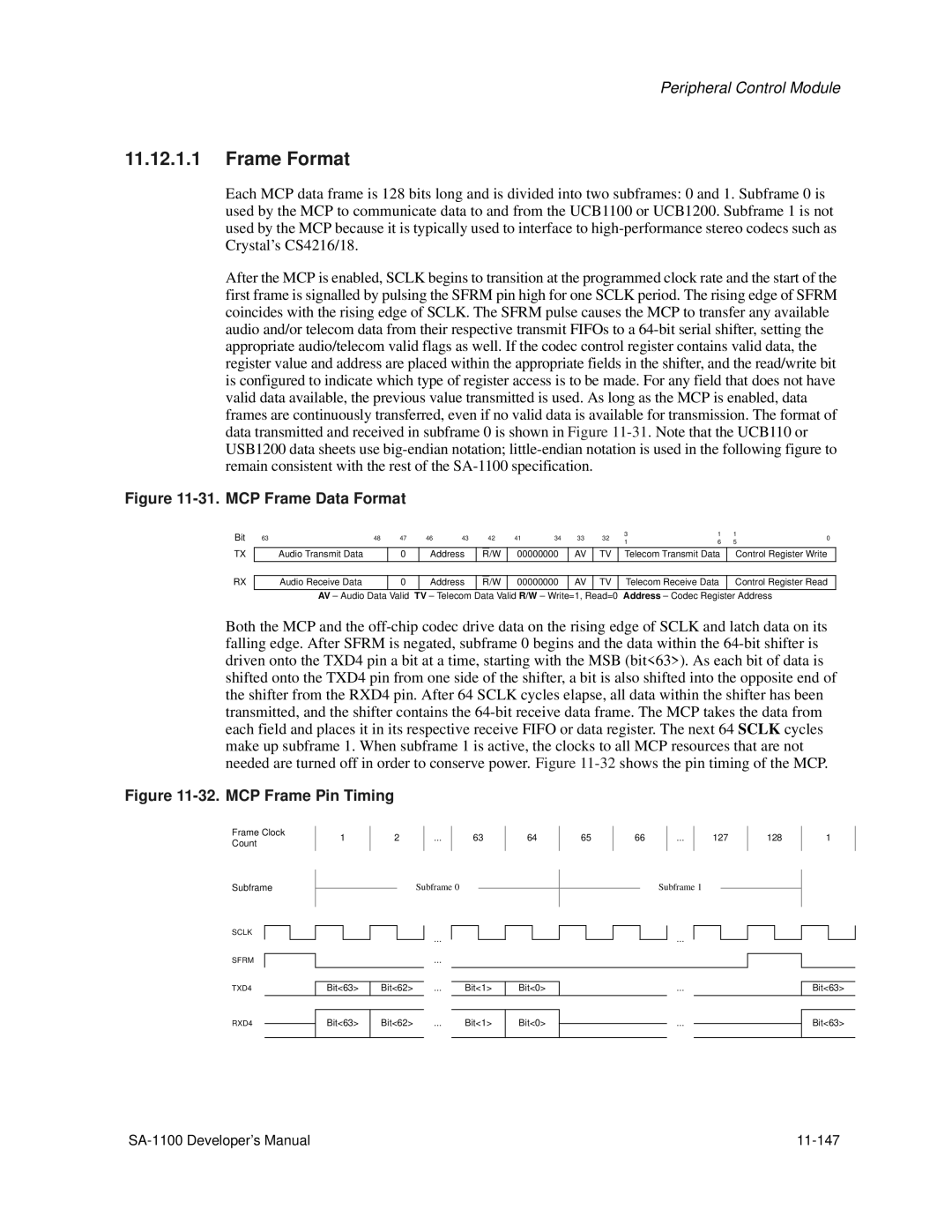 Intel SA-1100 manual MCP Frame Data Format 