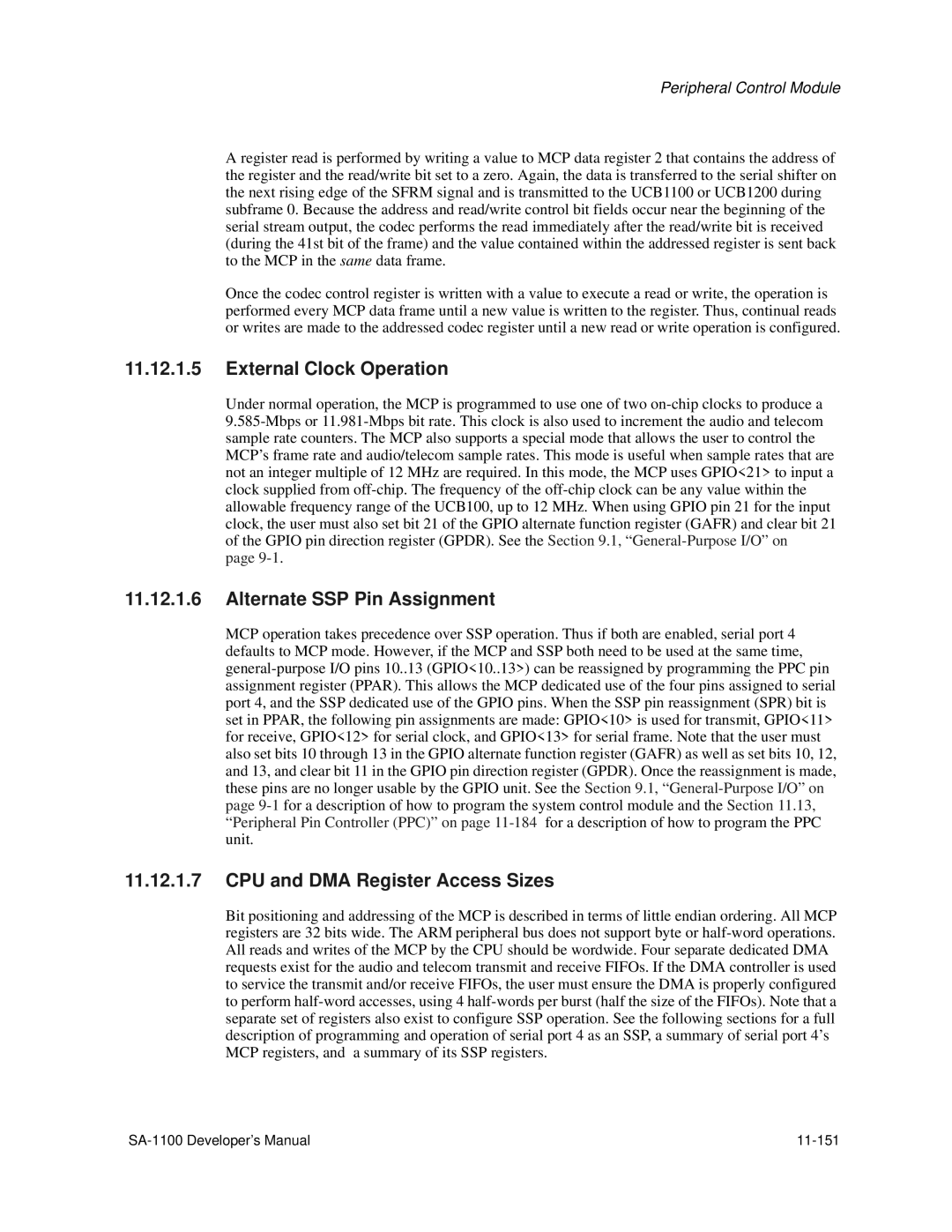 Intel SA-1100 manual External Clock Operation, Alternate SSP Pin Assignment 