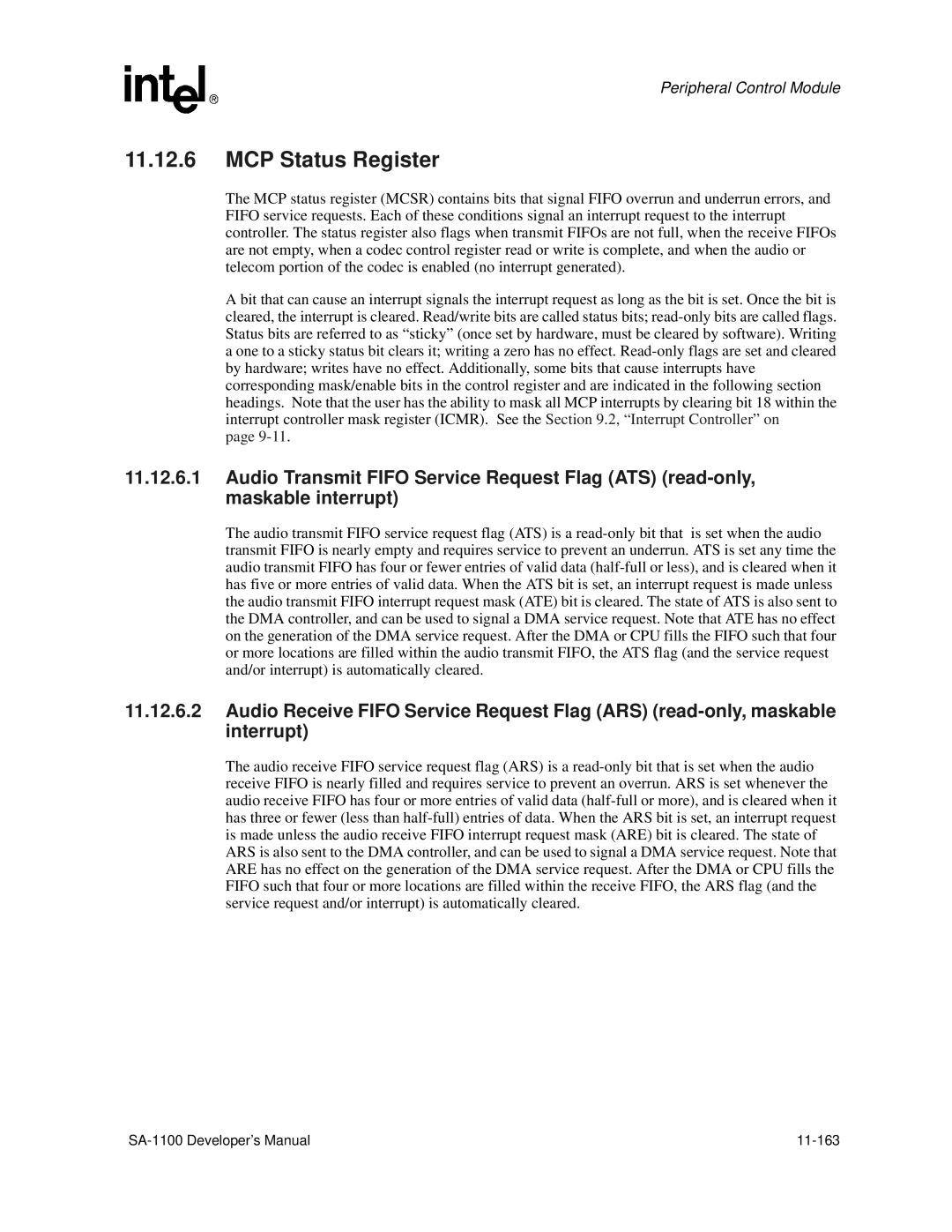 Intel SA-1100 manual MCP Status Register 