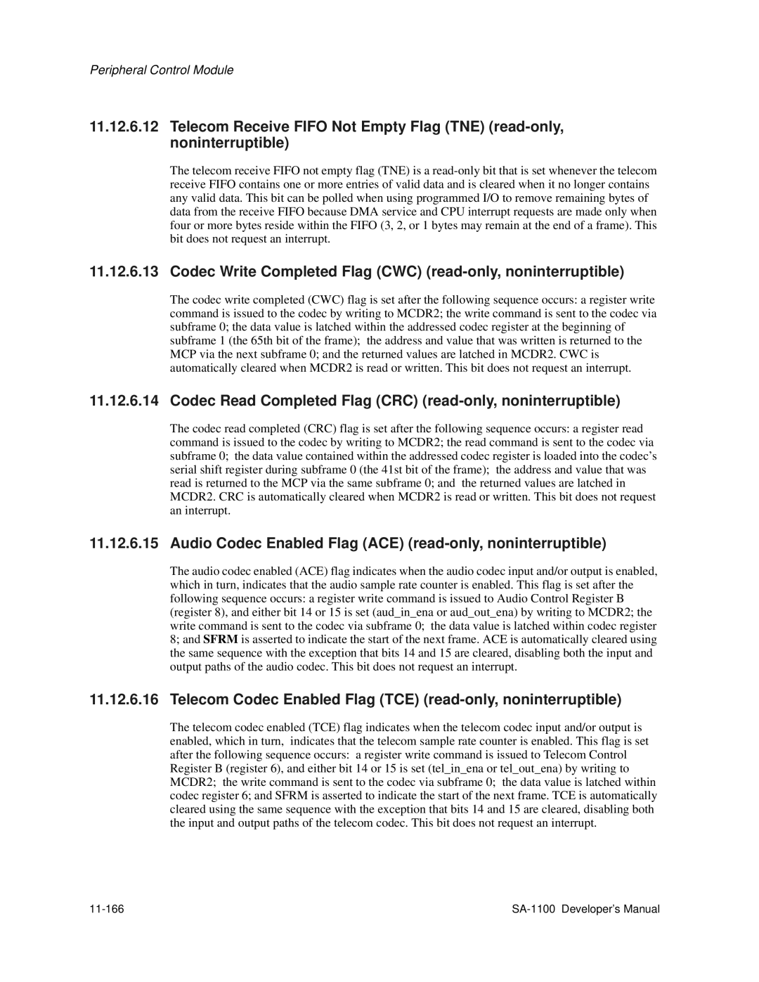 Intel SA-1100 manual Codec Write Completed Flag CWC read-only, noninterruptible, 11-166 