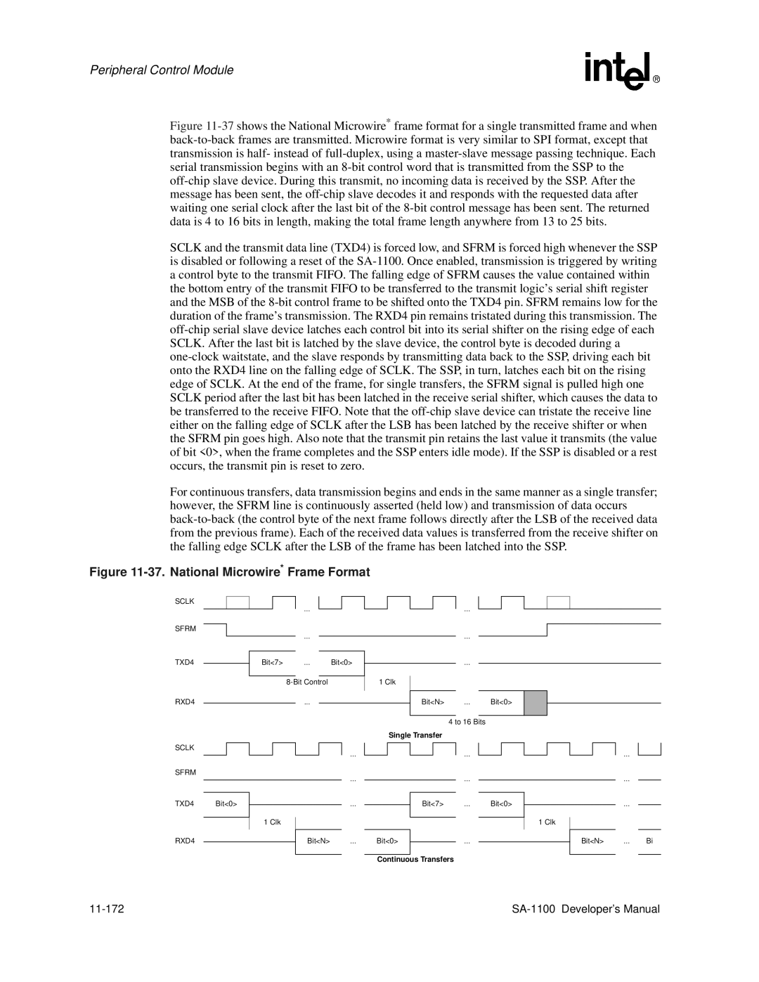 Intel SA-1100 manual National Microwire* Frame Format, 11-172 