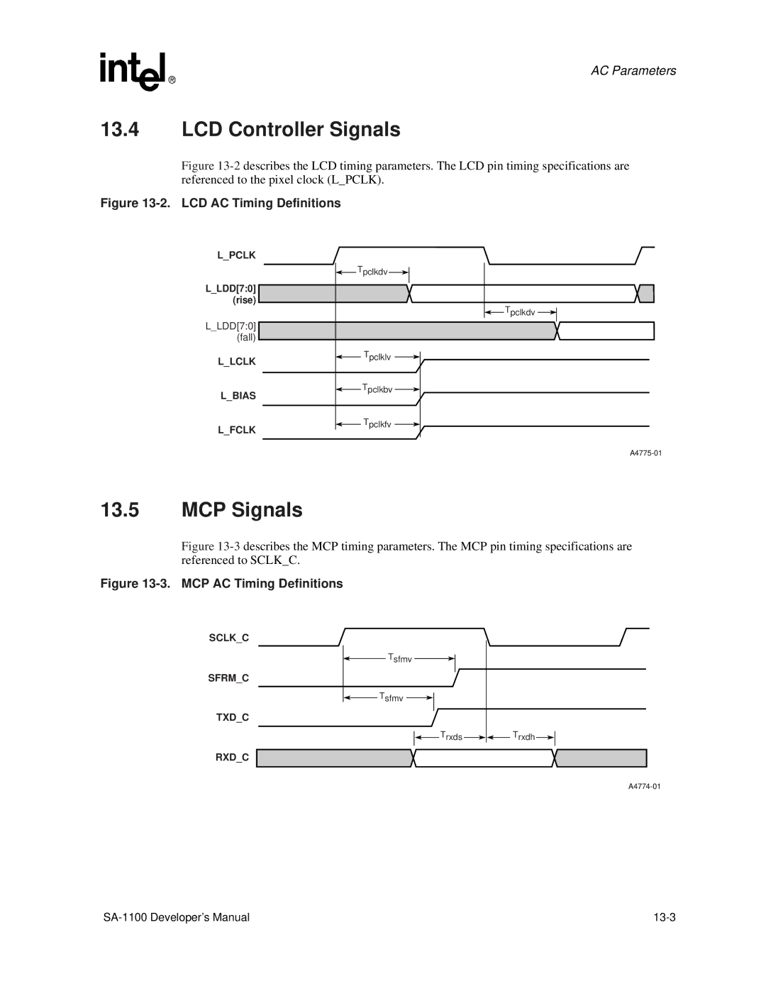 Intel SA-1100 manual LCD Controller Signals, MCP Signals, LLDD70 fall 