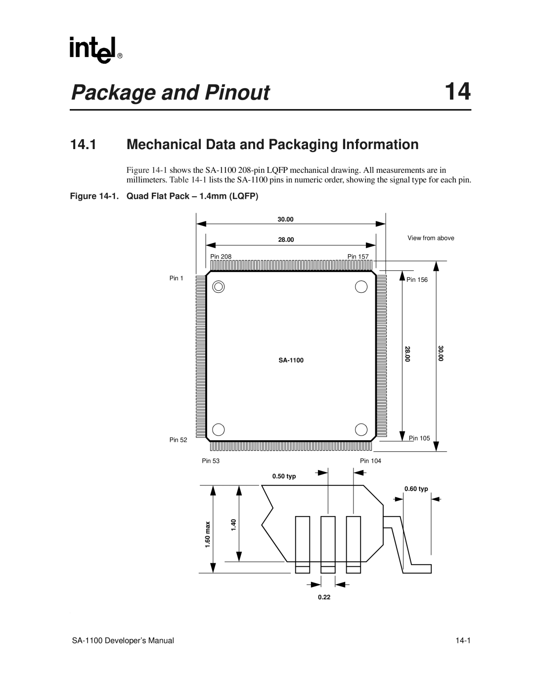 Intel SA-1100 manual Package and Pinout, Mechanical Data and Packaging Information 